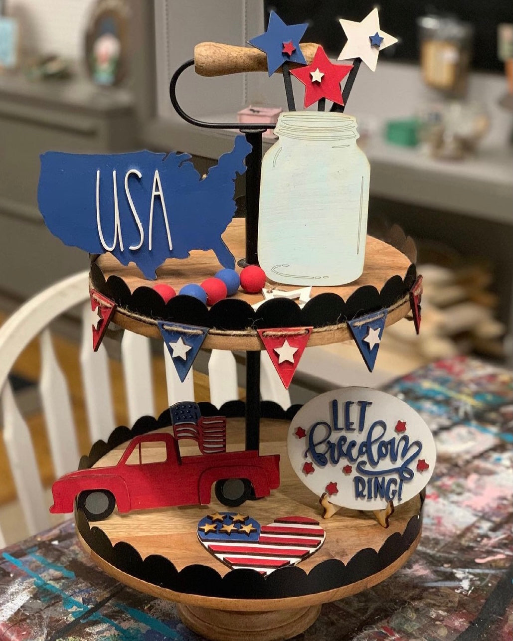 4th of July DIY Unpainted Tiered Tray Kit